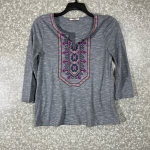 Skies Are Blue Embroidered Front Boho Peasant Top - Size Small - Cottage Core